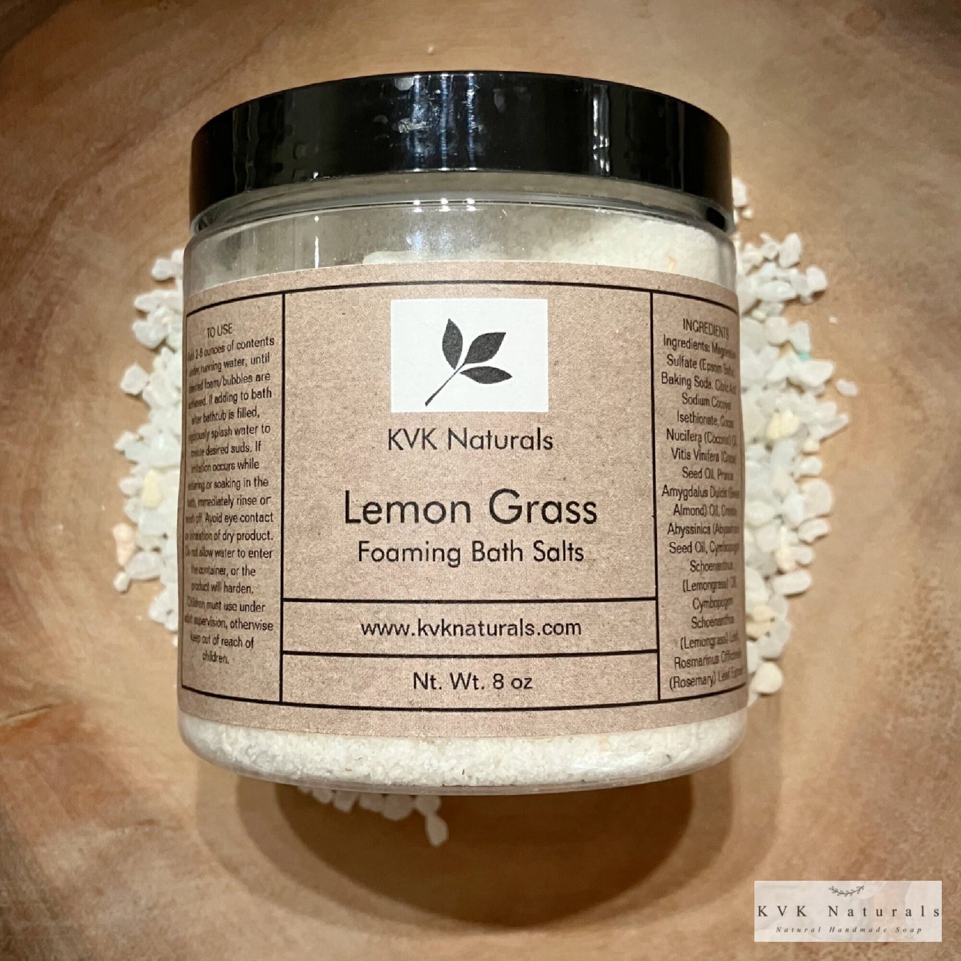 Bath Salts Lemon Grass 8 oz - Bath Soak, Bubble Bath, Epsom Salt, Foaming Bath Salts