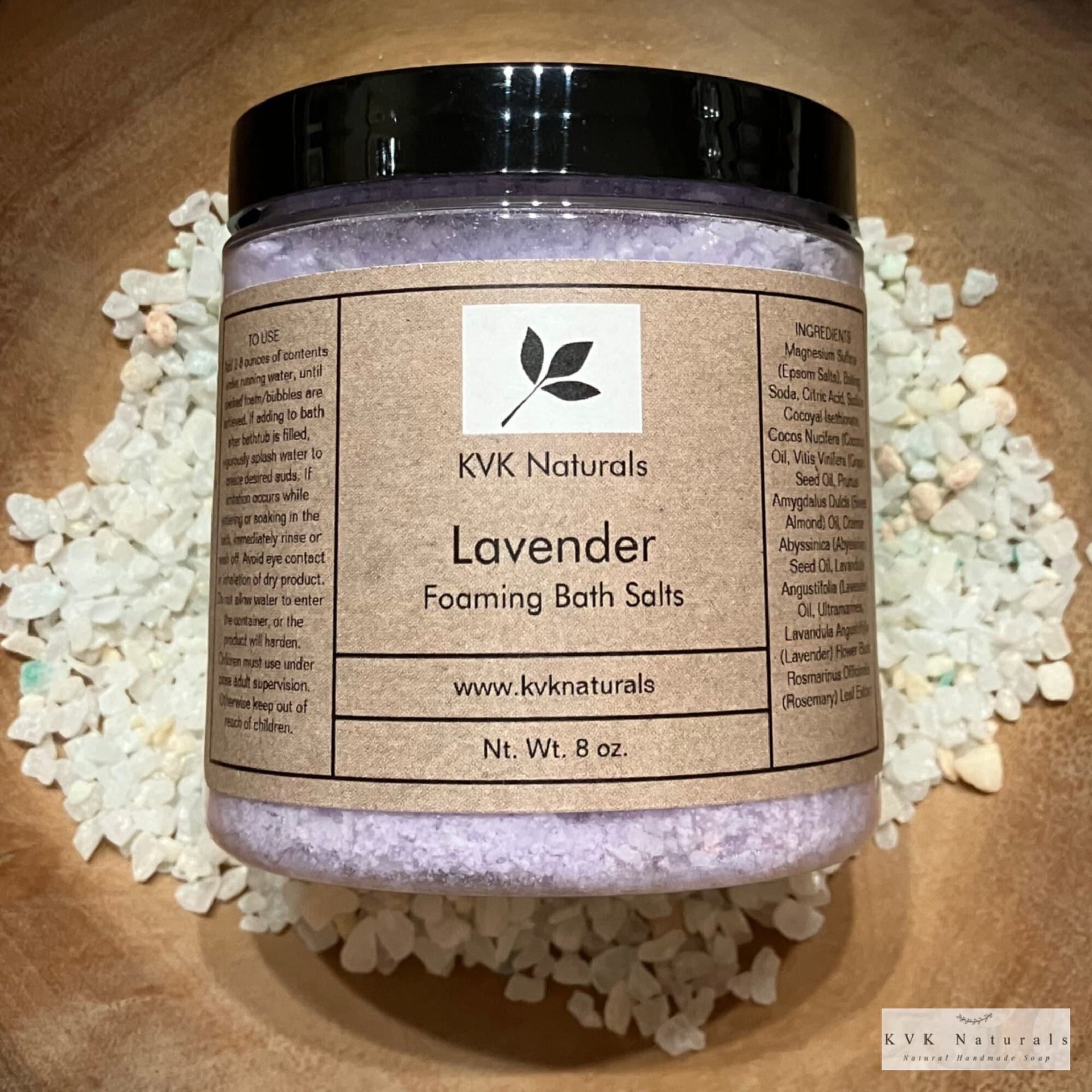 Bath Salts Lavender 8 oz - Bath Soak, Bubble Bath, Epsom Salt, Foaming Bath Salts