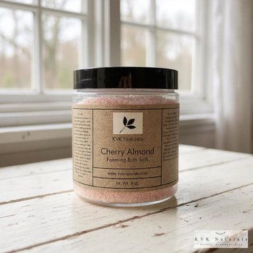 Cherry Almond Foaming Bath Salt - 8 oz Soak for Relaxation and Pampering, Self Care
