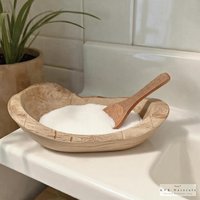 Hand Carved Beech Wood Bath Salt Spoon - 3.5" Small Wooden Spoon