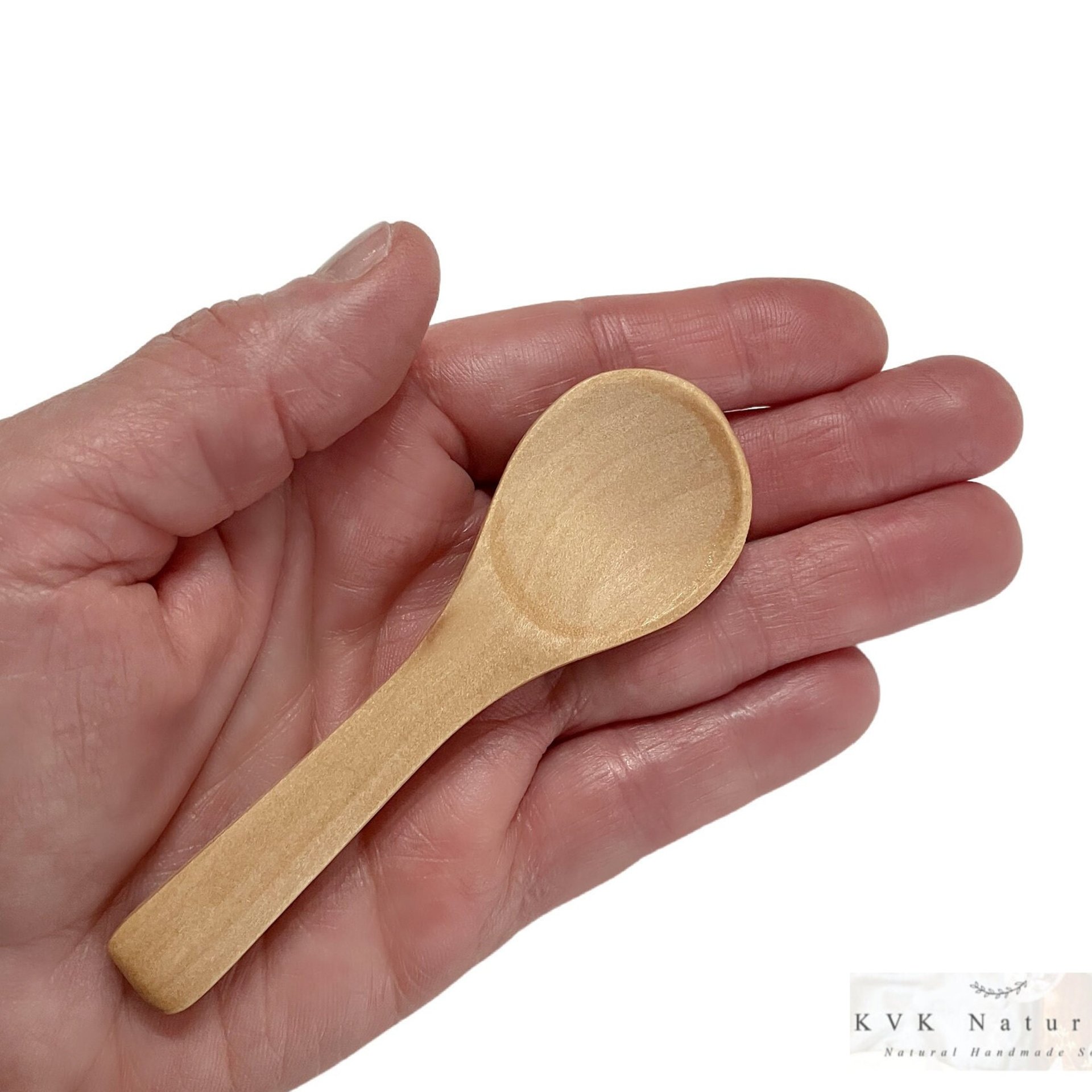Hand Carved Beech Wood Bath Salt Spoon - 3.5" Small Wooden Spoon