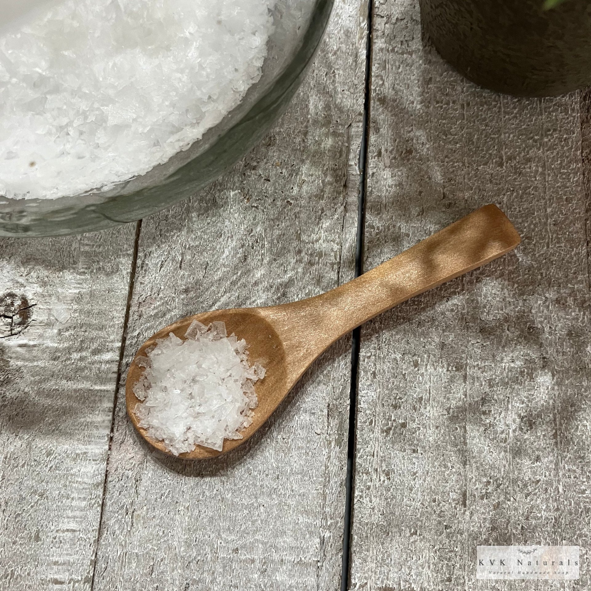 Hand Carved Beech Wood Bath Salt Spoon - 3.5" Small Wooden Spoon